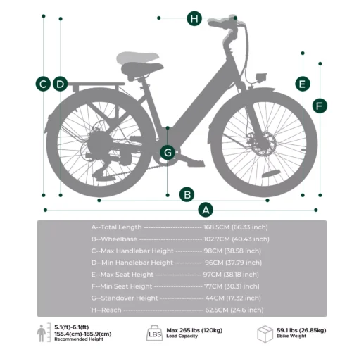 HillMiles 26" E-Bike – 36V 13Ah Akku, herausnehmbar, Pendler E-Bike für Alltag & Stadt – Bild 6